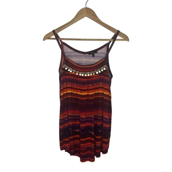 Cupio Women's Red Orange Multicolored Embellished Sleeveless Tank Top Size Small - Picture 2 of 7
